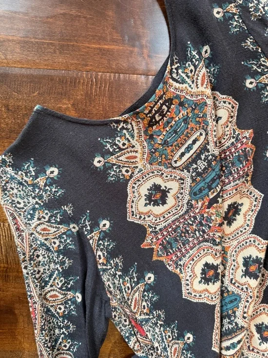 Free People Black Floral Backless Long Sleeve Mini Dress - Picture 2 of 4